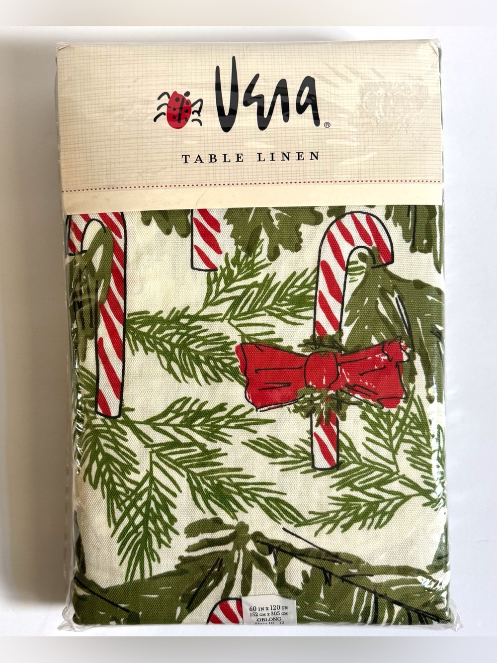 Vera Neumann Candy Cane Christmas Oblong Tablecloth 60x120 Vintage Holiday